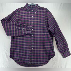 Ralph Lauren Classic Fit Cotton Plaid Red Blue Button Down Shirt Mens Size L